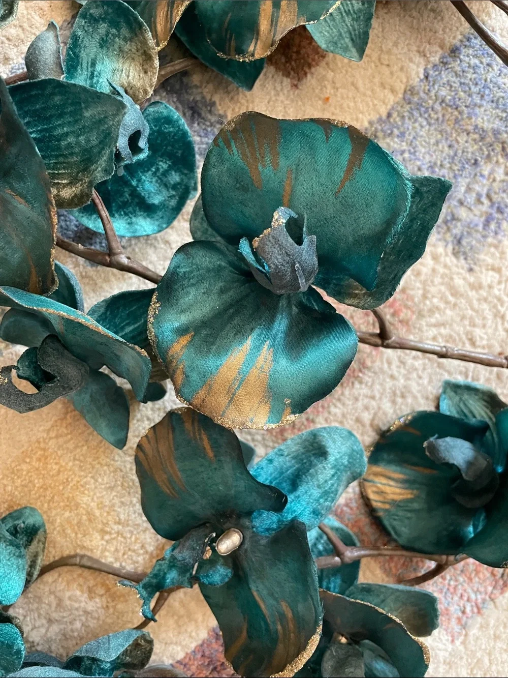 Teal and Gold Orchid Stems (4)- Decorative Home Accent
